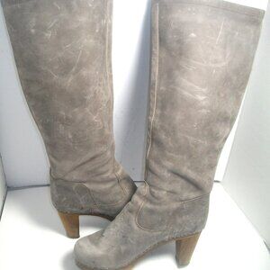 Sanita Tall Fold-Down Handmade Matte Gray Leather High Heel Clog Boots 9M $298